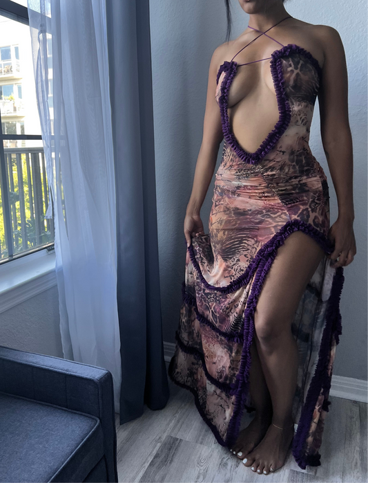 Milaya Cutout Mesh Gown x Purple