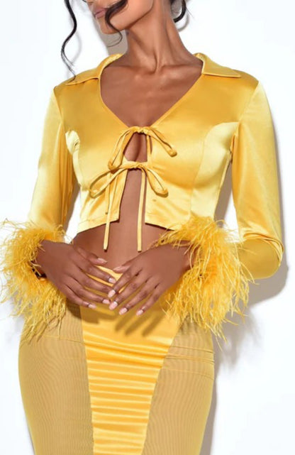 Celeste Feather Long Sleeved Satin Top x Yellow