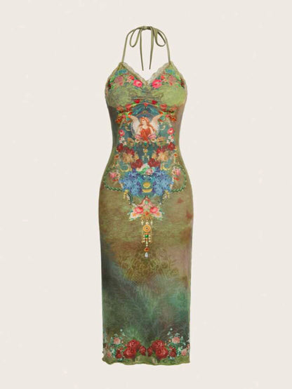 Romani Floral Halter
Backless Dress x Green