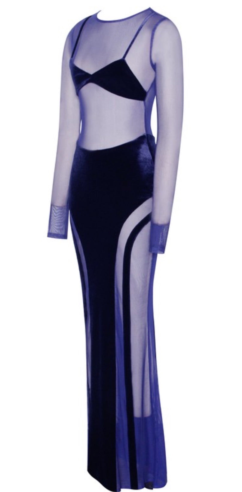 Akirra Velvet Mesh Maxi Dress x Navy