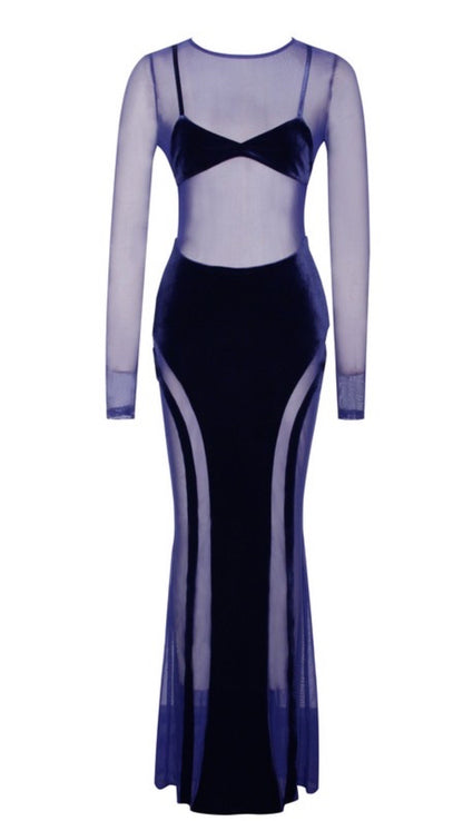 Akirra Velvet Mesh Maxi Dress x Navy