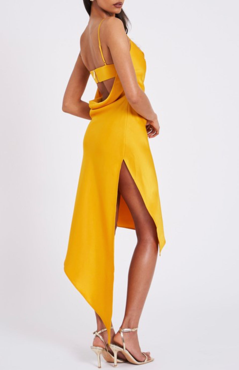 Lana Satin Draping Midi Dress x Yellow