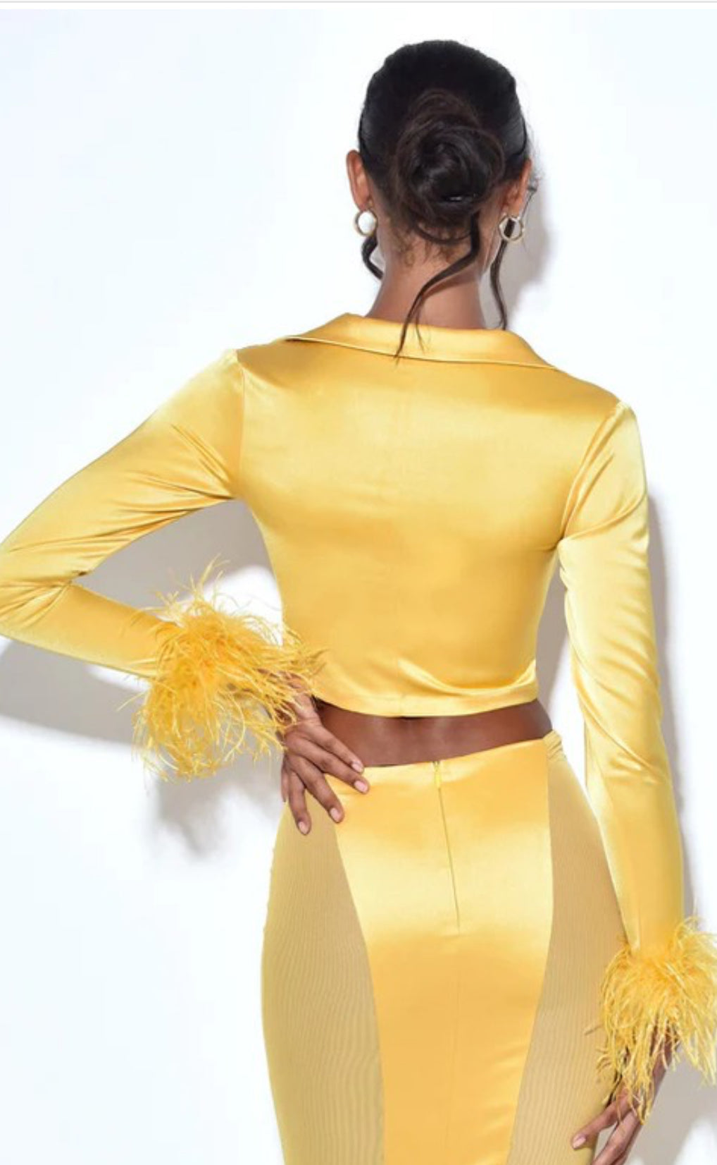 Celeste Feather Long Sleeved Satin Top x Yellow