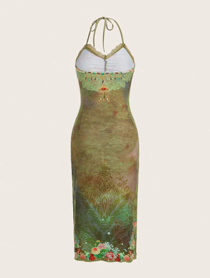 Romani Floral Halter
Backless Dress x Green