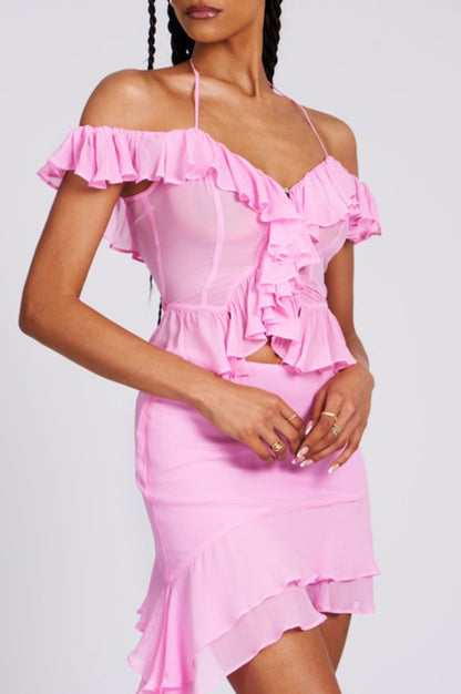 Lilliana Ruffle Dapping Mini Skirt x Pink