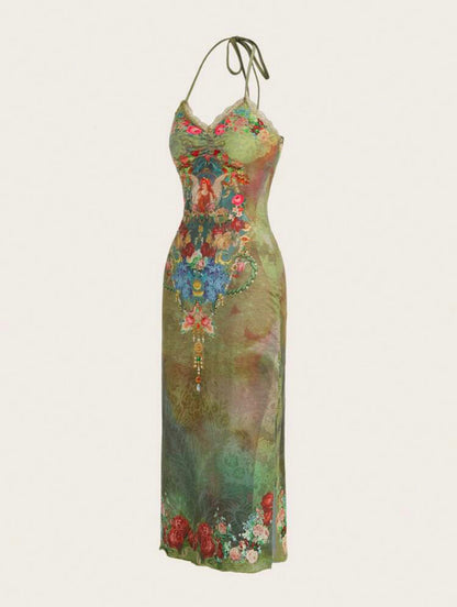 Romani Floral Halter
Backless Dress x Green