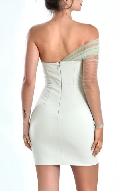 Yemi Sheer Mesh Sleeve Crepe Corset Dress x Mint