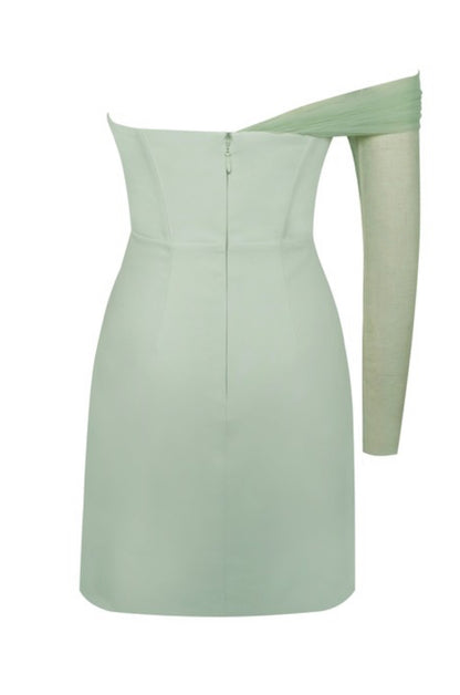 Yemi Sheer Mesh Sleeve Crepe Corset Dress x Mint