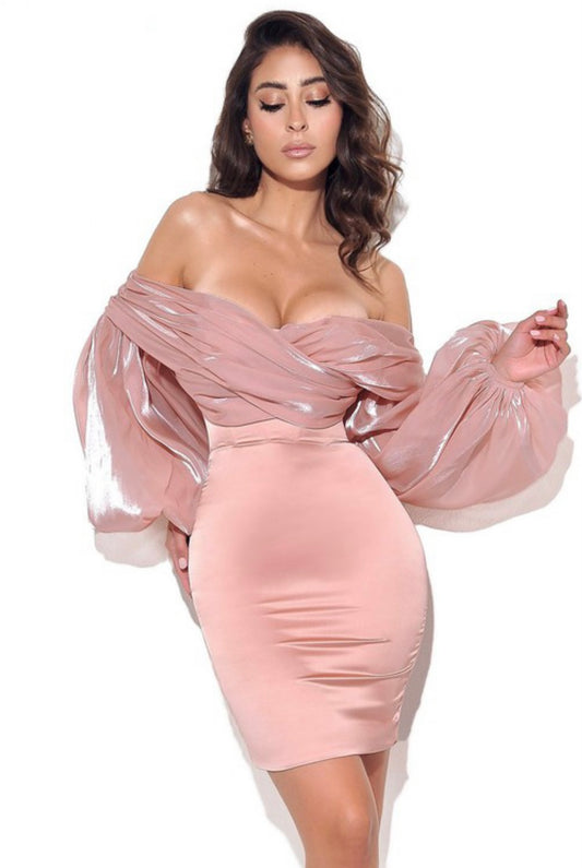 Ariana Balloon Sleeved Dress x Rose Pink